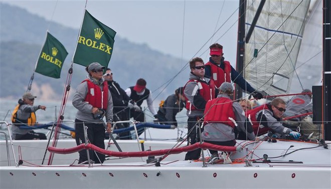GROOVEDERCI Deneen Demourkas, husband John in the background - Rolex Big Boat Series 2011 ©  Rolex/Daniel Forster http://www.regattanews.com
